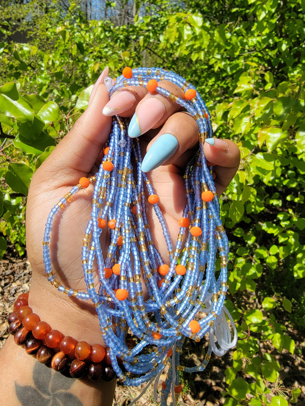 Frosted Blue & Orange Waistbead